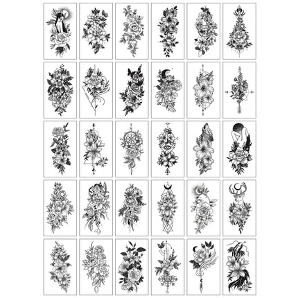Sketch Flower Tattoo Sticker Black And White Scar Cover Up Rose Temporary Tattoo Sticker Package