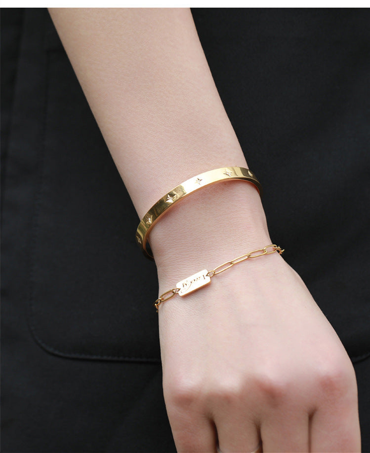 Titanium Steel Plated 18K Gold Star Bracelet