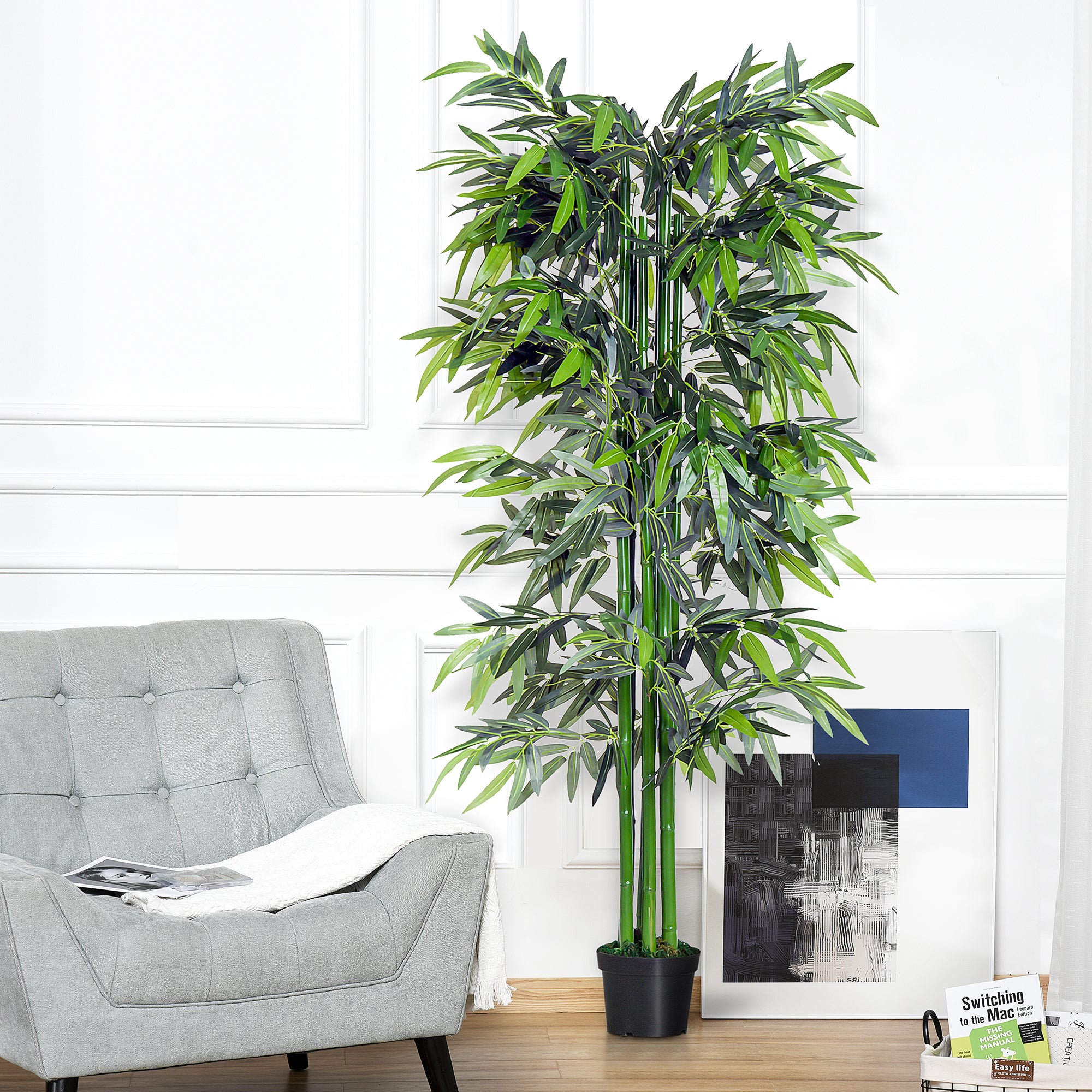 6ft Artificial Bamboo Tree Plant Greenery In A Pot For Home Office Planter 1.8M
