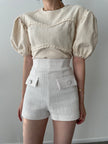Retro Puff Sleeve Shirt Women Short Sleeve Niche Shoulder Top