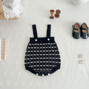 Classic Style Knitted Coat Cardigan Strap Rompers Jumpsuit