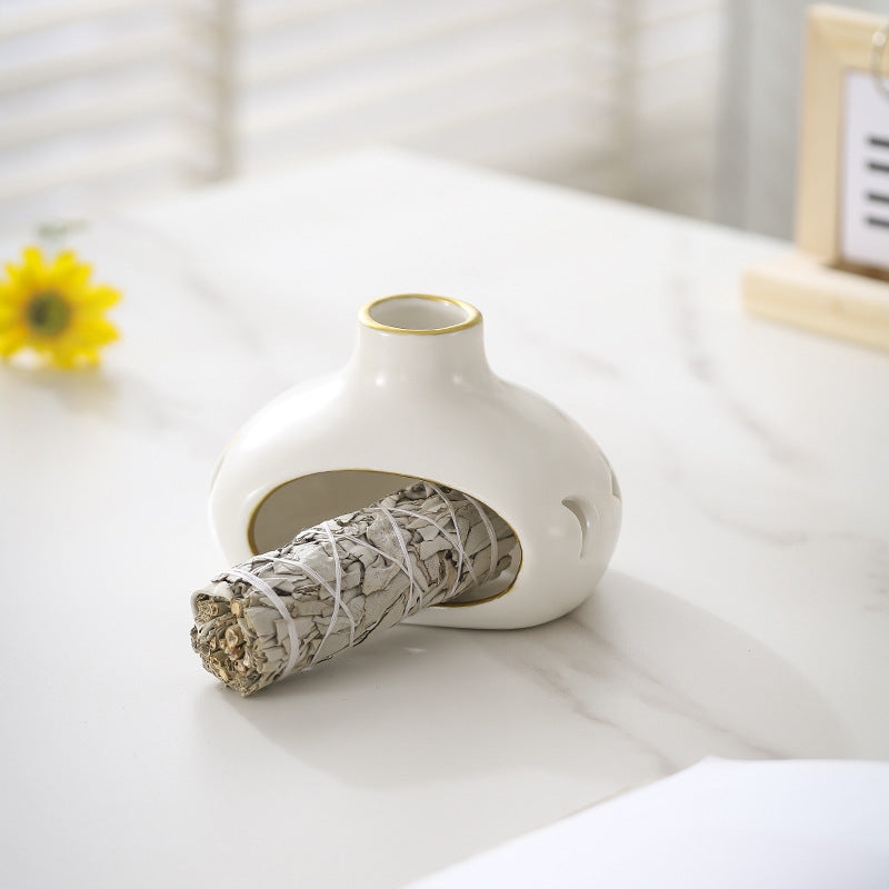 Incense Burner Ceramic Holy Wood Base Incense Holder Burner Top