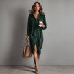 Turn-Down Collar Buttons Chic Casual Dress, Women Spring Autumn Solid Simple Party Dress, Long Sleeve Holiday Ladies Dress