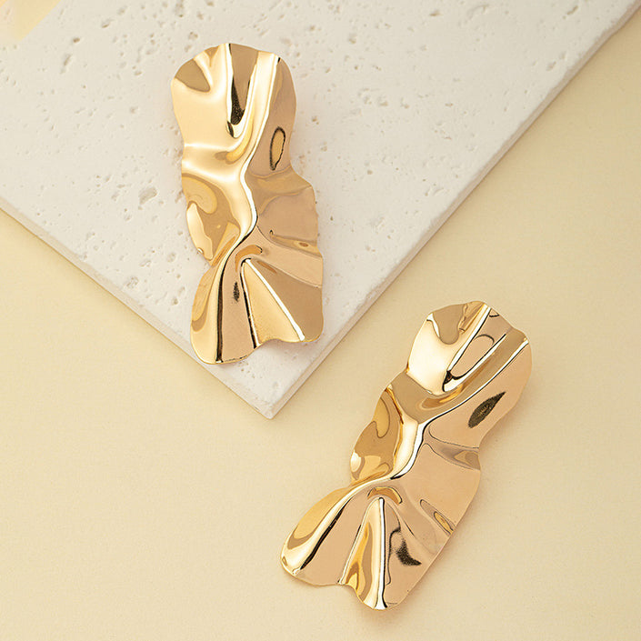 Exaggerated Personalized Design Pleated Metal Earrings