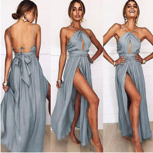 Alpscommerce backless dress Split fork hanging skirt