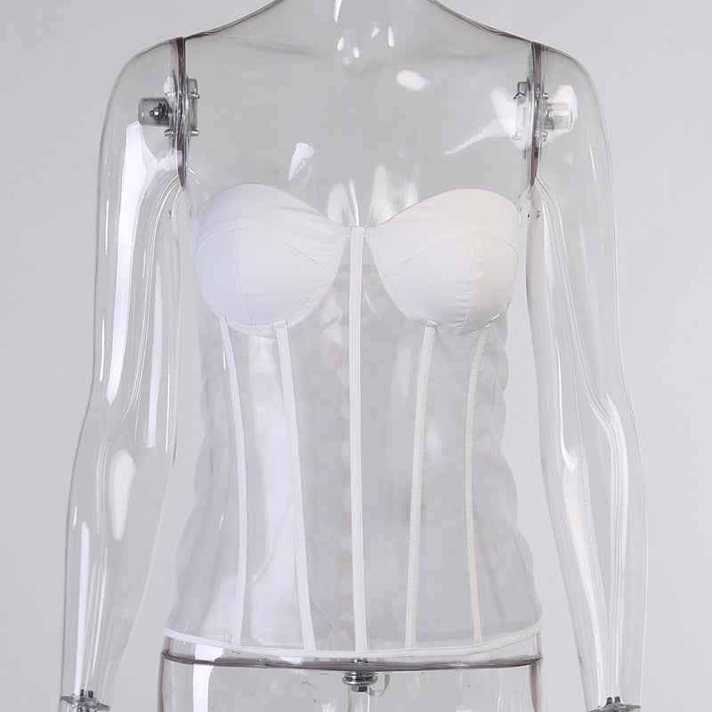 Solid Color Stitching Lace Up With A Tube Top
