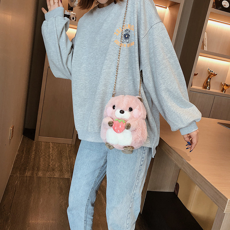 Plush Cute Bag For Women Cartoon Hamster Doll One Shoulder Bag For Students