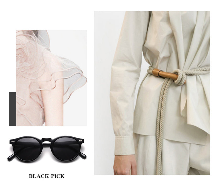 Literary retro round Japanese and Korean fashionable rice nail sunglasses