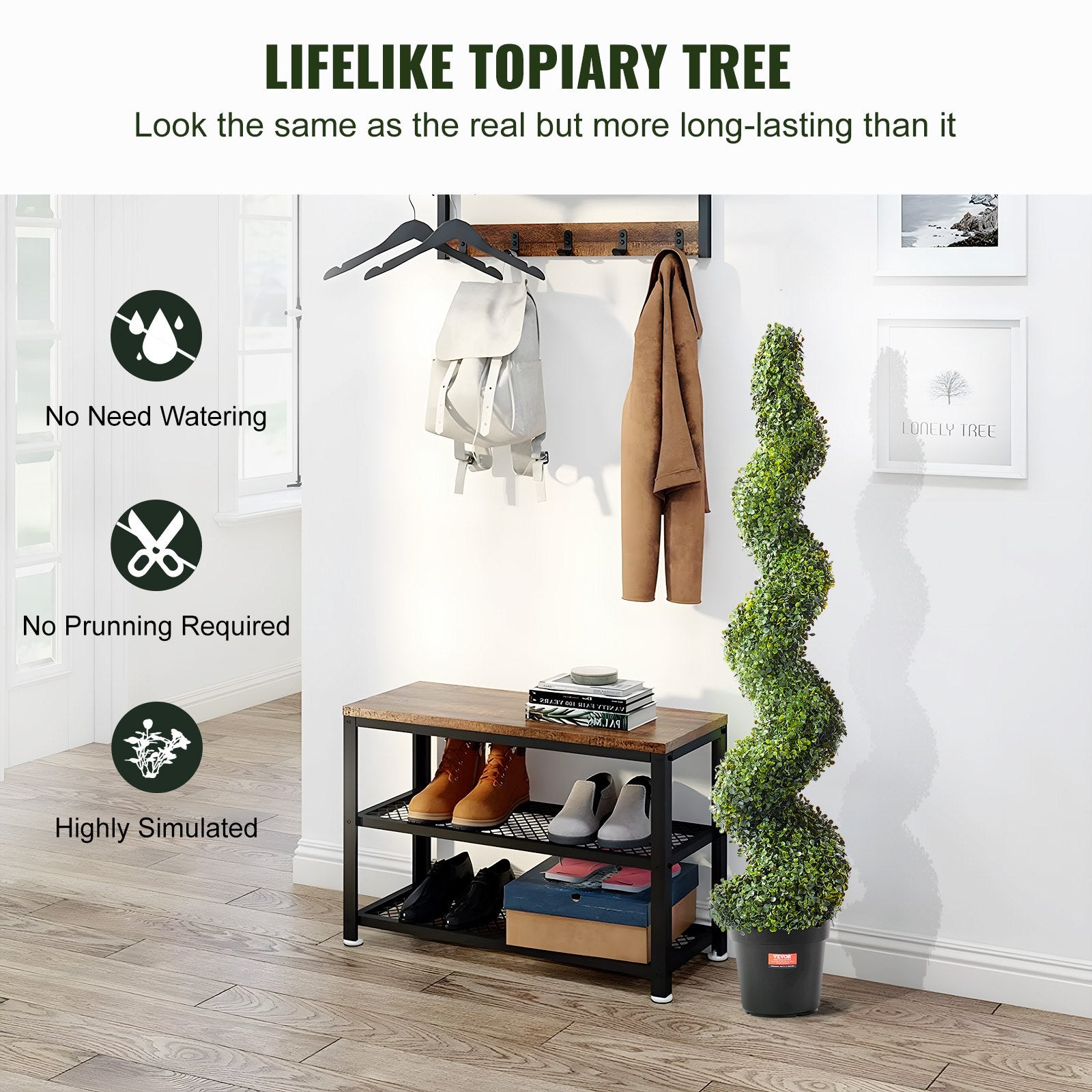 Artificial Boxwood Topiary Tree, 60 Inch Tall (2 Pieces), Spiral Faux Topiary Trees, Faux Plant W/ Extra Leaves & Pot & Small Decoration, UV Rated Greenery Set For Home Decor Indoor/Outdoor