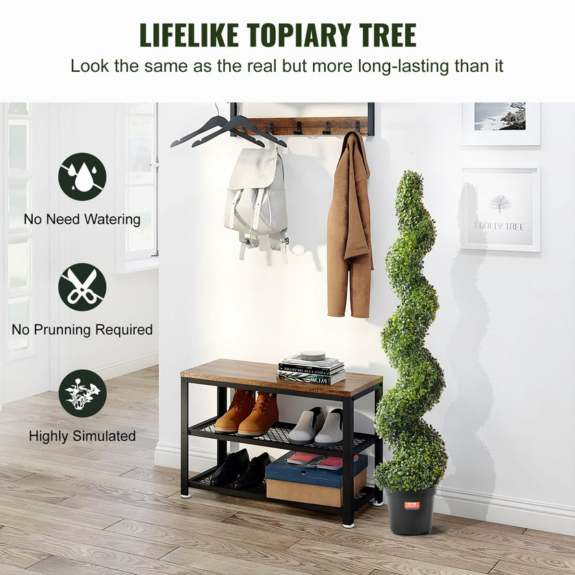 Artificial Boxwood Topiary Tree, 60 Inch Tall (2 Pieces), Spiral Faux Topiary Trees, Faux Plant W/ Extra Leaves & Pot & Small Decoration, UV Rated Greenery Set For Home Decor Indoor/Outdoor