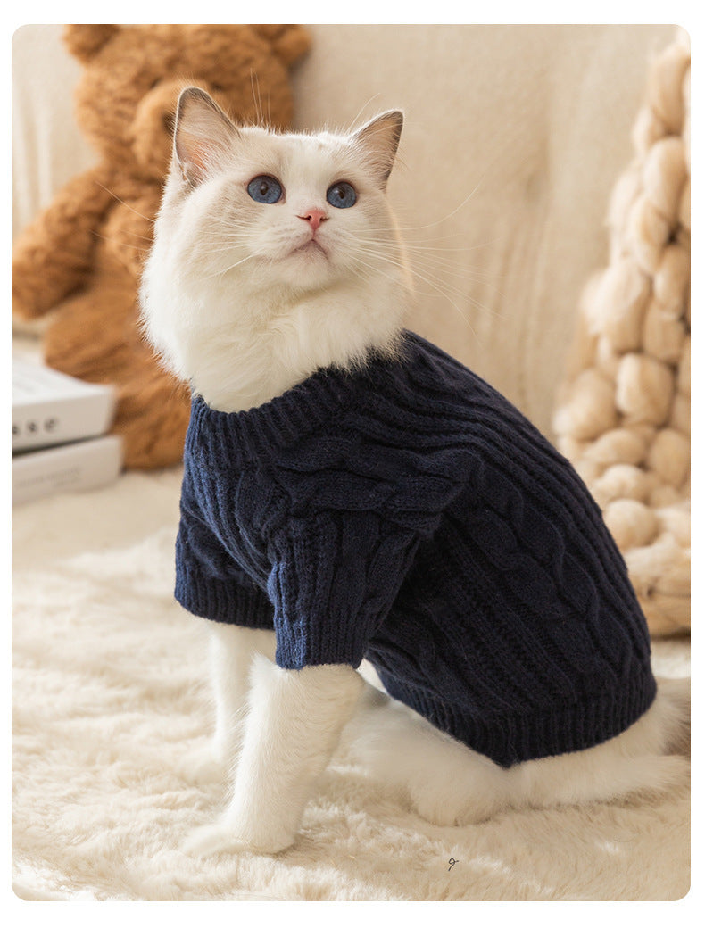 Casual Simple Solid Color Pet Sweater Warm Cat Anti-lint Clothes