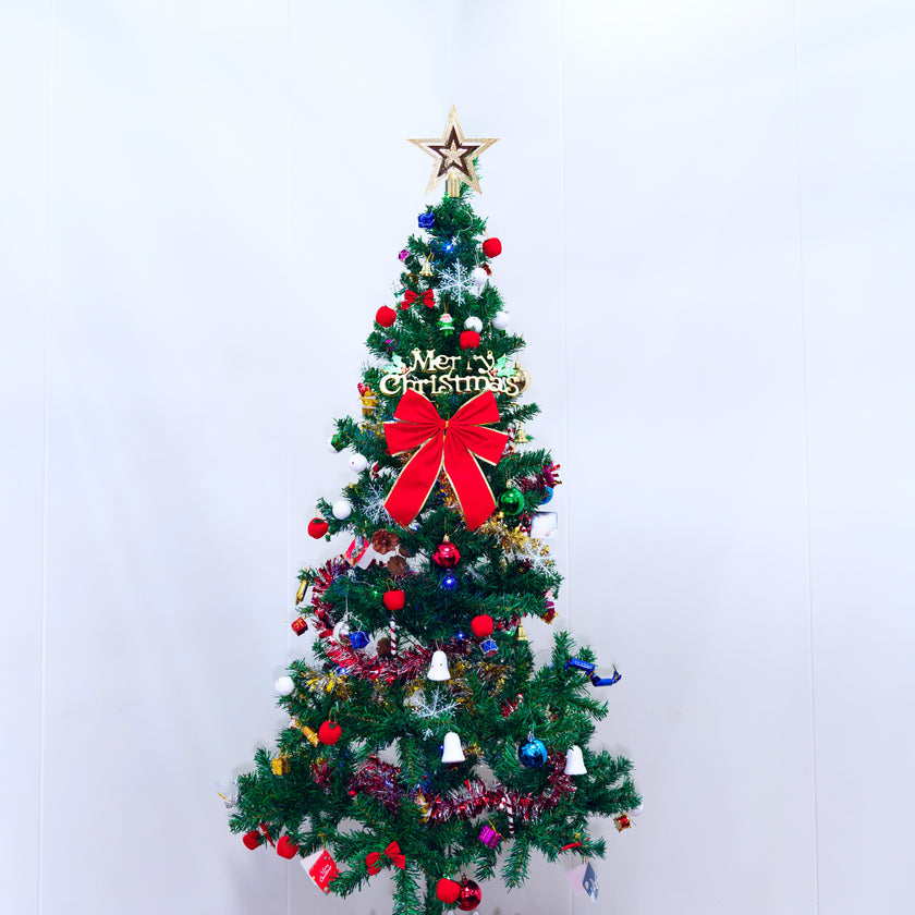 6ft Artificial Christmas Tree With LED Energy-saving Lights, Including 195 Pendant Tree Skirts And Guardrails