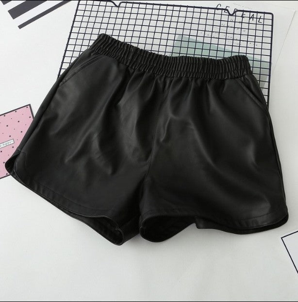 Women's High Waist Plus Size Leather Short