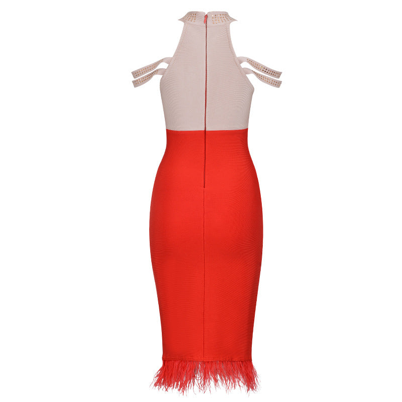 Off-the-shoulder feather party dress