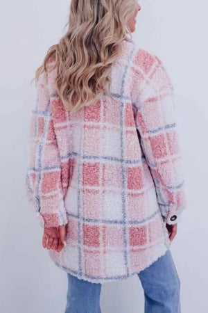 Winter Multicolor Plaid Warm Polo Collar Jacket Women's Fashion All-match Long-sleeved Coat Women