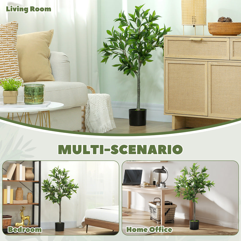 Potted Fake Plant, Lifelike Laurel Artificial Tree with 345 PEVA Leaves for Home Decor, Green