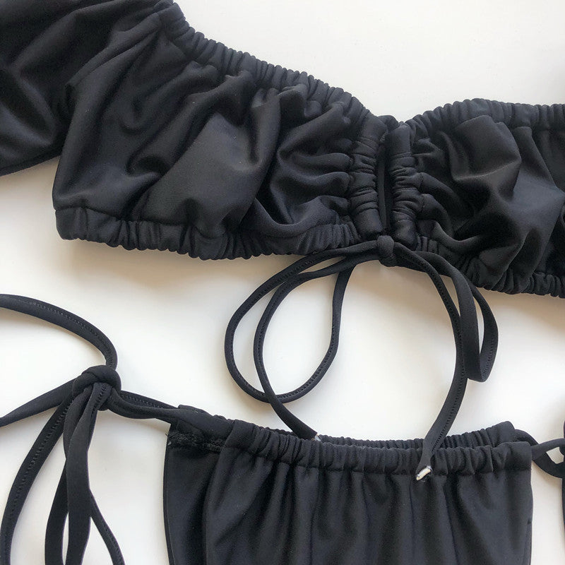 Pleated bikini new trade swimsuit with sleeves