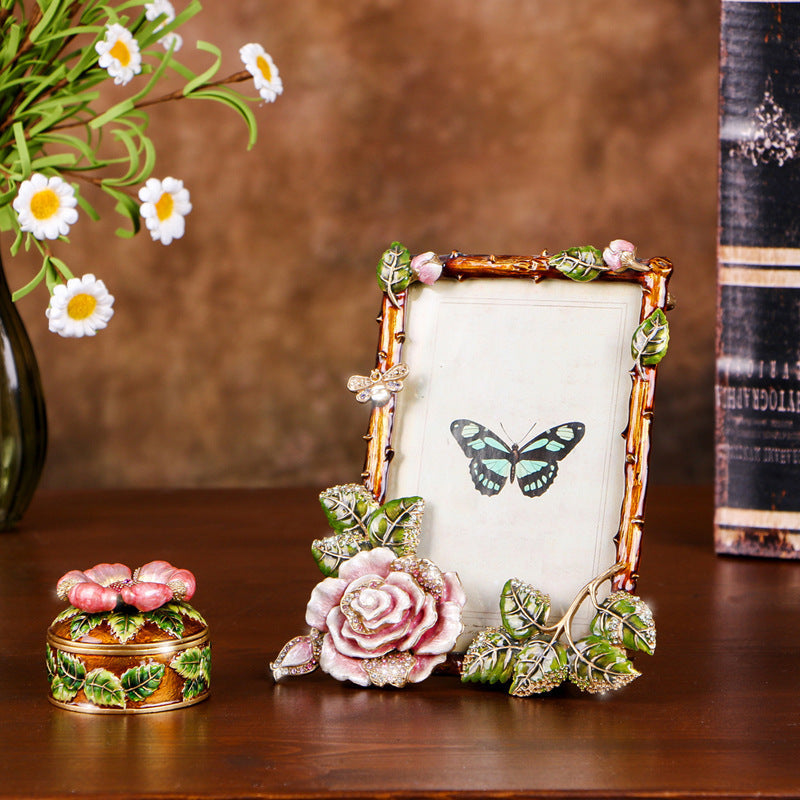 Creative Enamel Colored Metal Photo Frame With Flower And Bird Photo Frame
