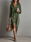 Turn-Down Collar Buttons Chic Casual Dress, Women Spring Autumn Solid Simple Party Dress, Long Sleeve Holiday Ladies Dress