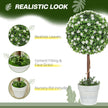 Set Of 2 Decorative Artificial Plants, Ball Topiary Tree With Rose Flower In Pot, Fake Plants For Home Indoor Outdoor Decor, 60cm, White