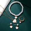Girls Jewelry Cute All-match Oil Drop Heart Necklace Earrings Ring Bracelet Four-piece Set
