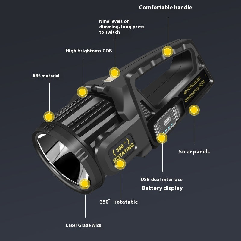 Solar Flashlight Strong Light Outdoor