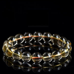 Natural Gold Rutilated Quartz Sago Cycas Honeysuckle Ball Bracelet