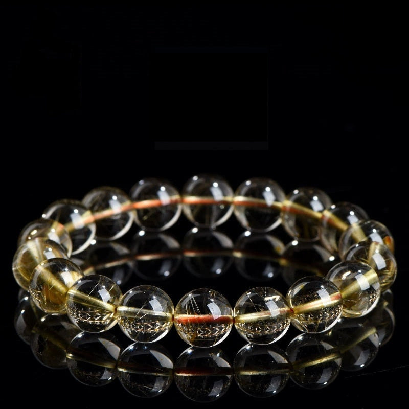 Natural Gold Rutilated Quartz Sago Cycas Honeysuckle Ball Bracelet