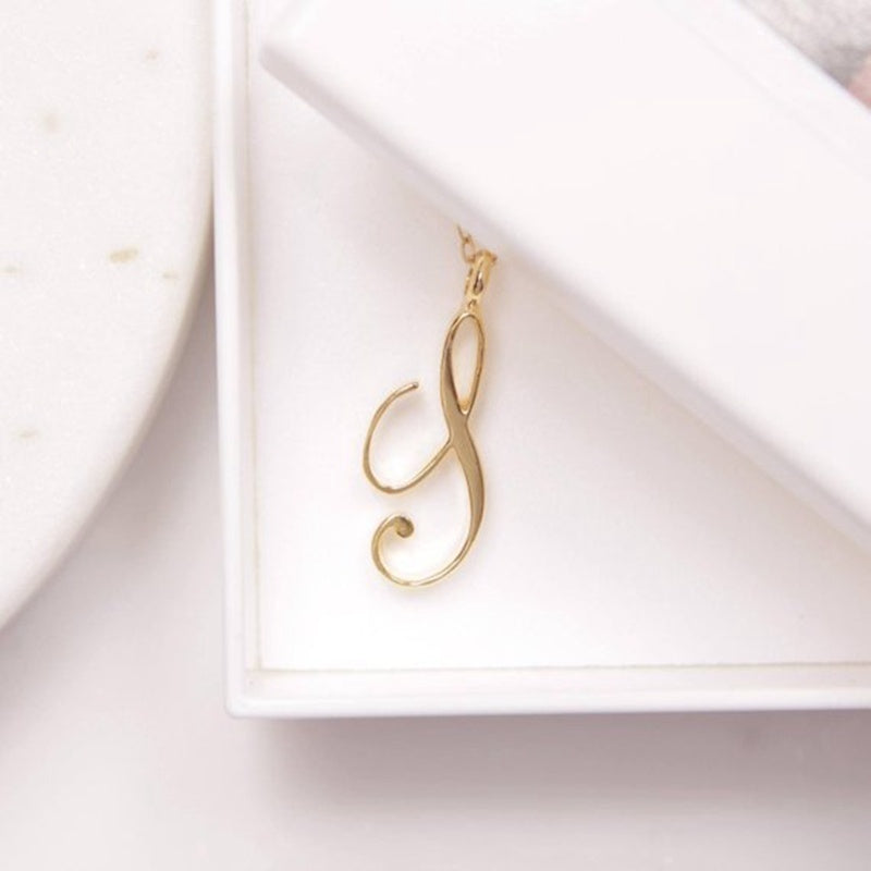 Gold 26 Old English Initial Letter Necklaces For Women