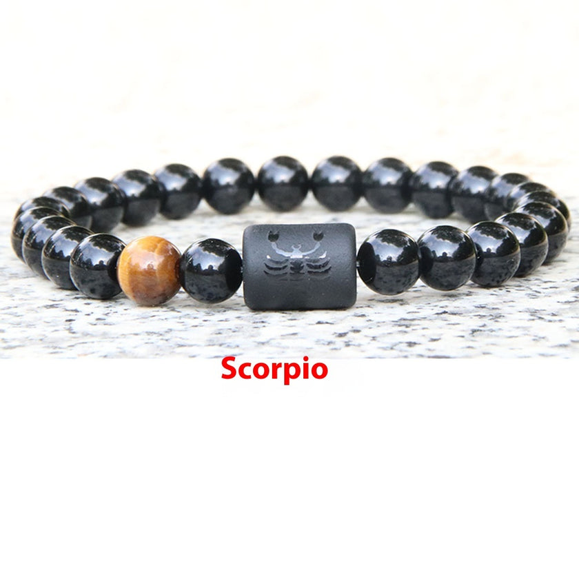 Twelve Constellation Elastic Bracelet Men Obsidian Couple