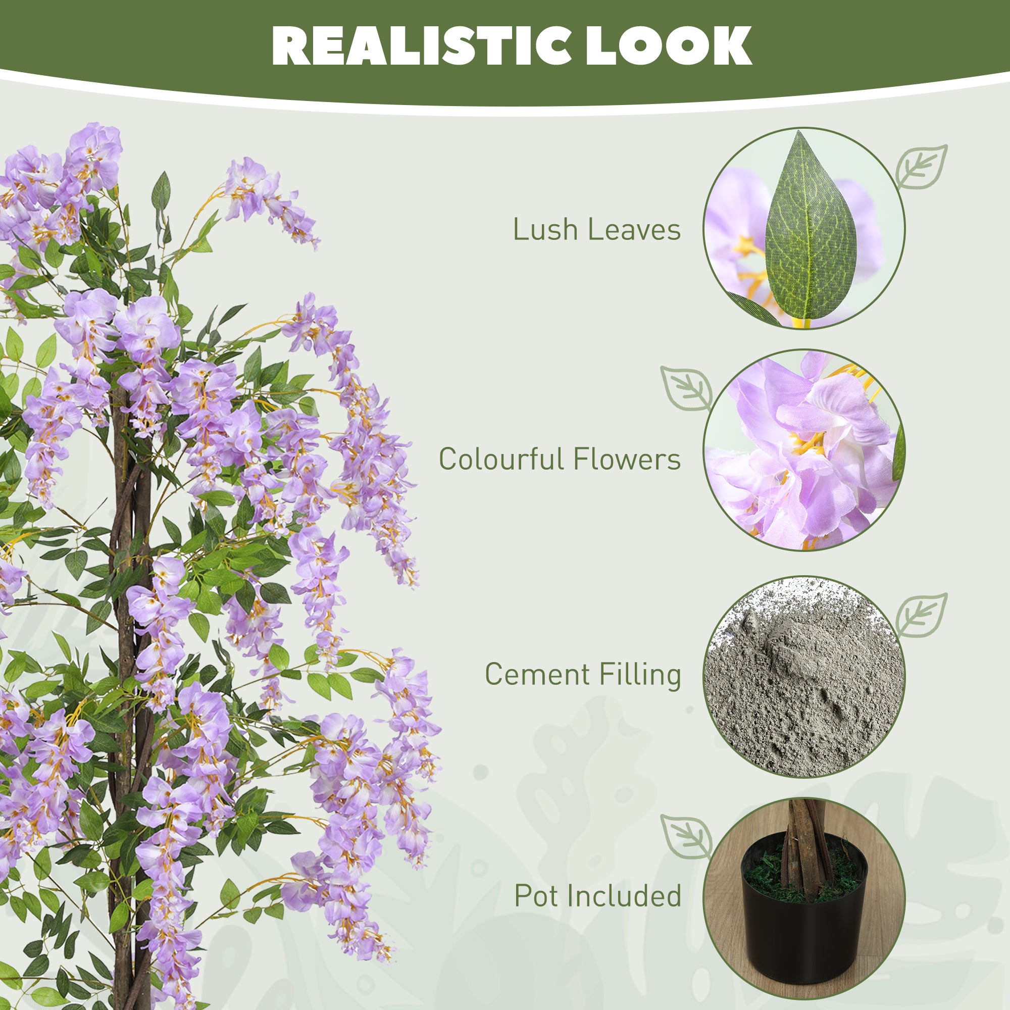 180cm Ficus Artificial Tree, Fake Wisteria Tree In Nursery Pot, Indoor Greenery Tall Faux Floor Plant For Living Room Office Decor, Purple