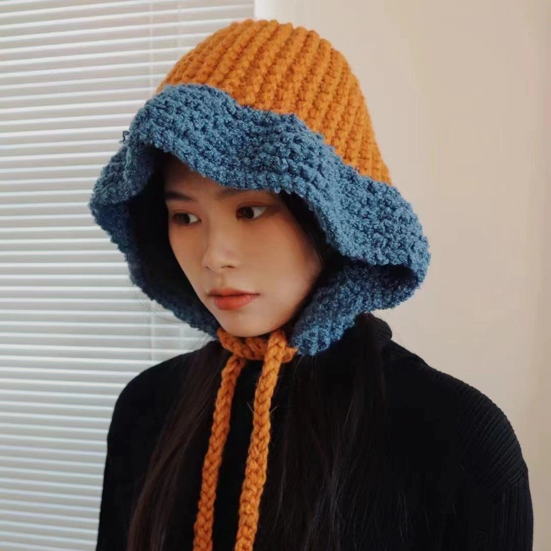 Cute Tethered Color Contrast Knit Hat