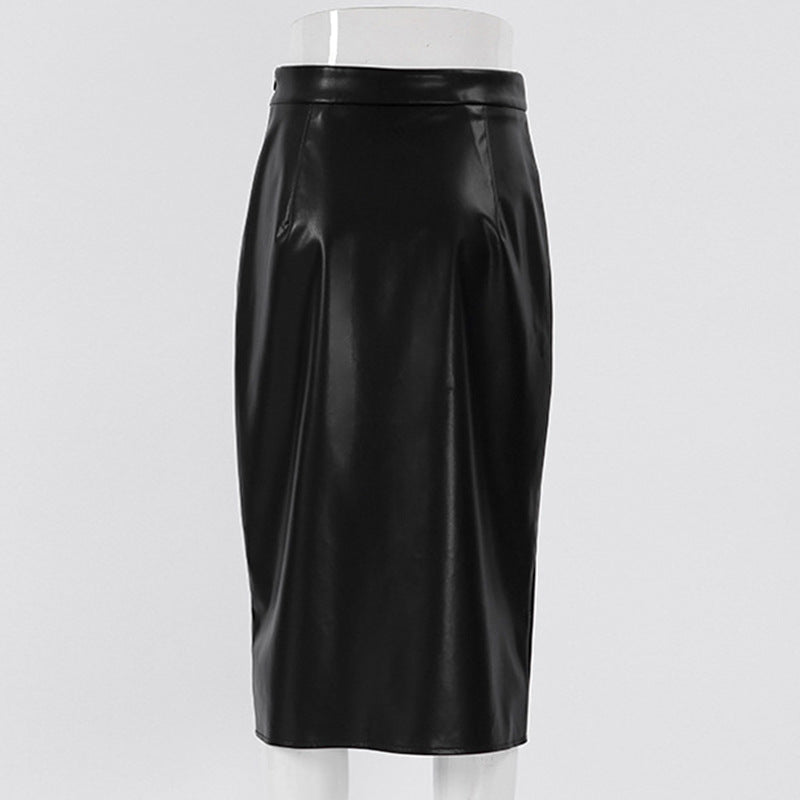 Leisure Split High Waist Leather Skirt