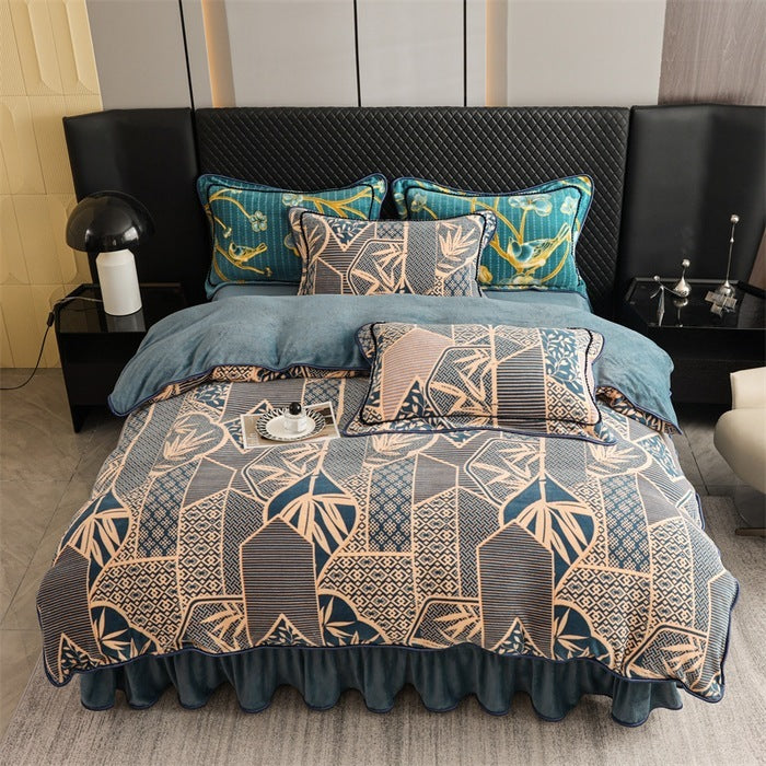 New Milk Fiber Printed Four-piece Bedding Set