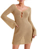 Saodimallsu Womens Crochet Swimsuit Coverup Summer Sexy V Neck Long Bell Sleeve Mesh Knit Bikini Cover Ups Beach Dresses