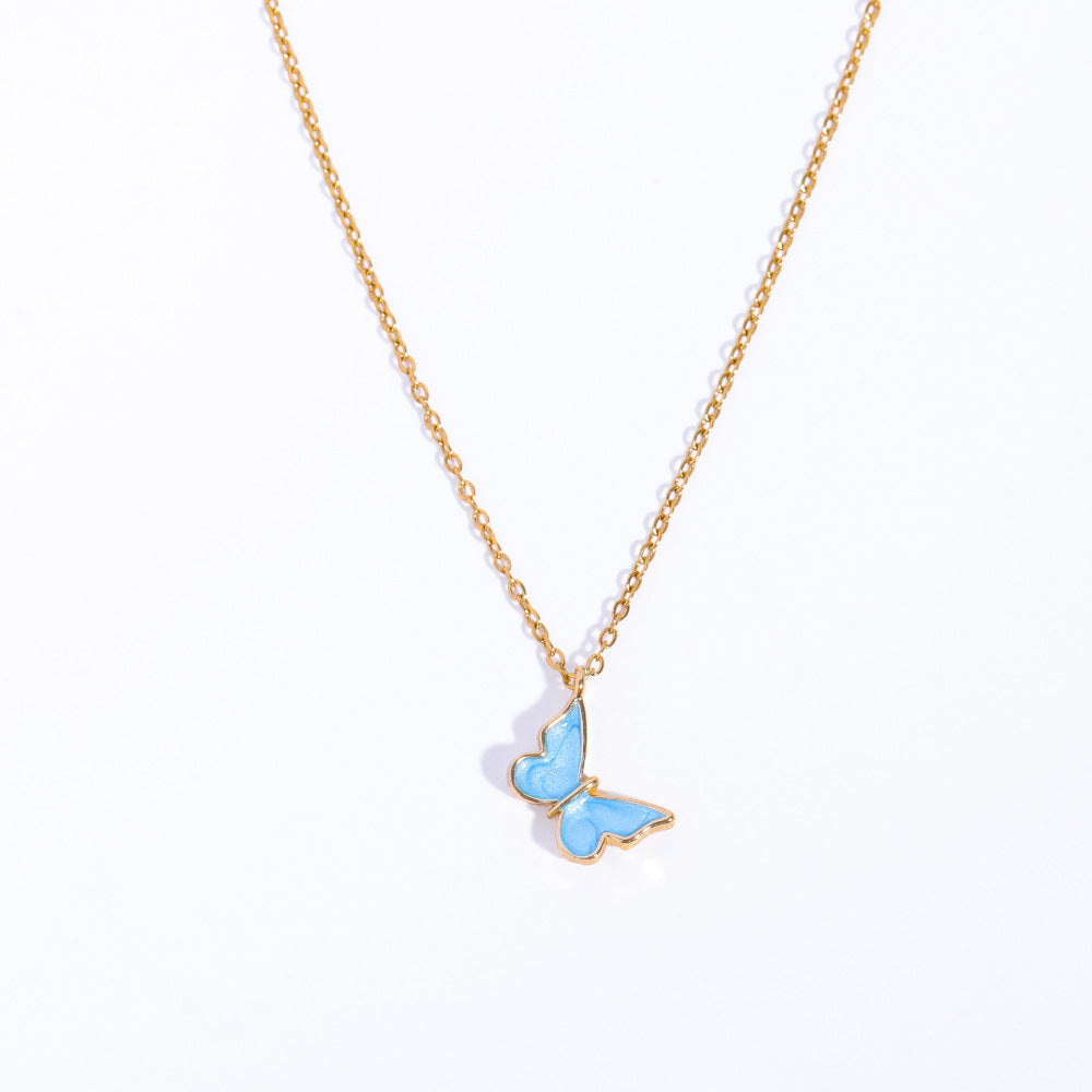 Simple Butterfly Pendant Necklace Sweater Chain