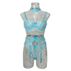 Underwear Large Mesh Push-up Four-piece Set With Scarf