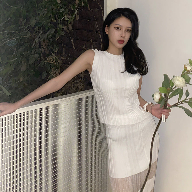 Ladies Knit Top Skirt Two Piece Set