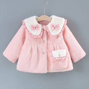 Girl's Sweet Flip Children's Clothing Bow Korean Style Solid Color Cotton Coat