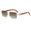 Vintage Wood Grain Temples Cut-Edge Crystal Statement Square Sunglasses