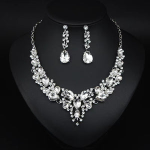 Water Drop Women's Alloy Bridal Necklace Two-piece Earrings Set