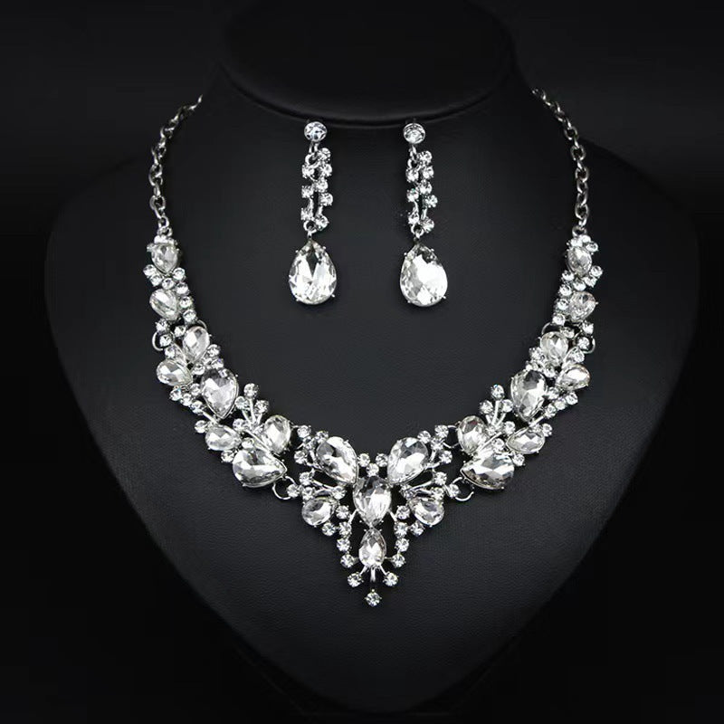 Water Drop Women's Alloy Bridal Necklace Two-piece Earrings Set