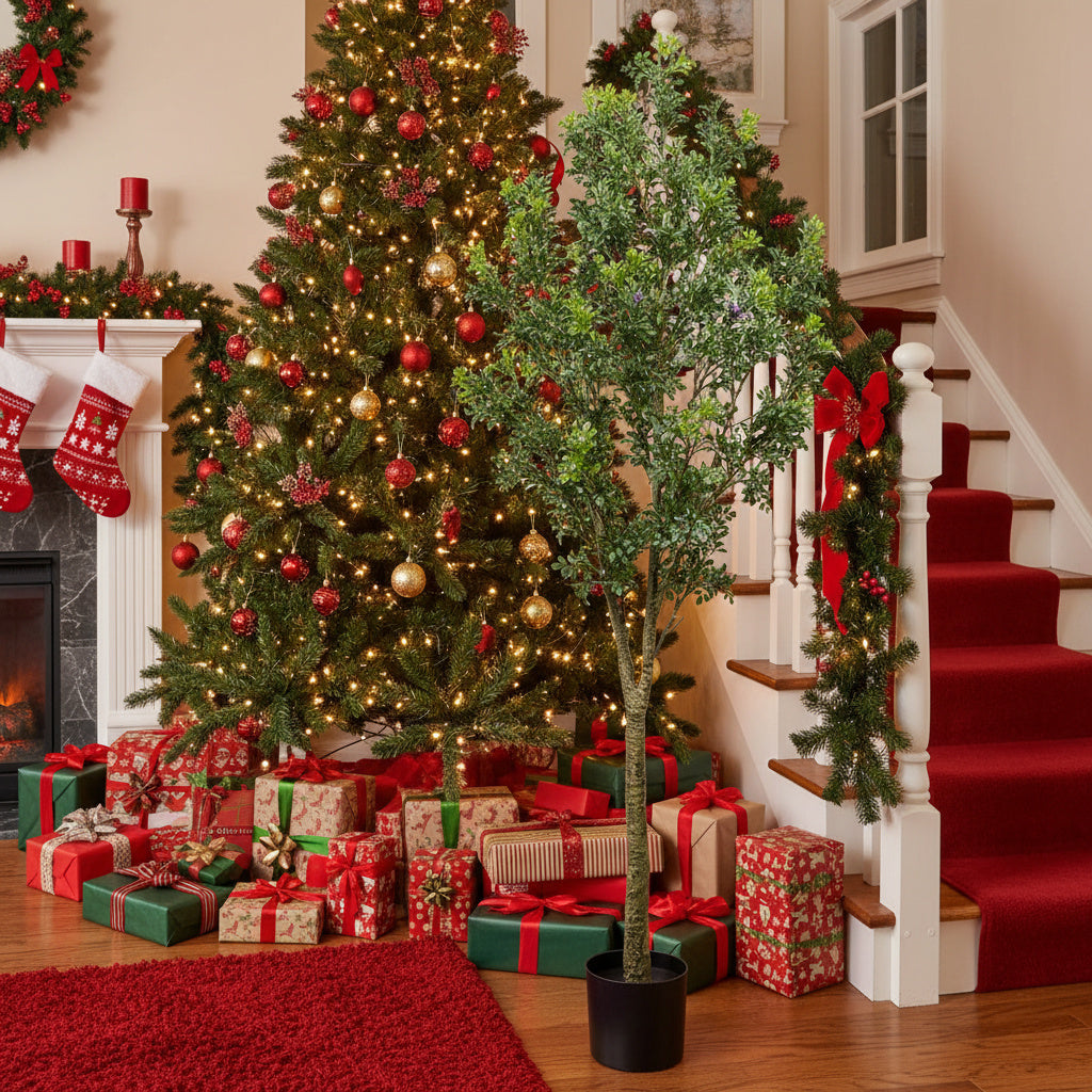 6FT Artificial Tree Indoor Decor Faux Potted Plant With Natural Look Leaves For Home Living Room Bedroom Office Easy Assembly
