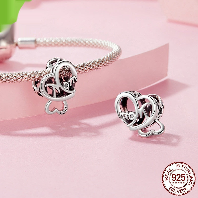 Herz Beaded MOM 925 Silver Heart-shaped String Beads DIY Bracelet Accessories