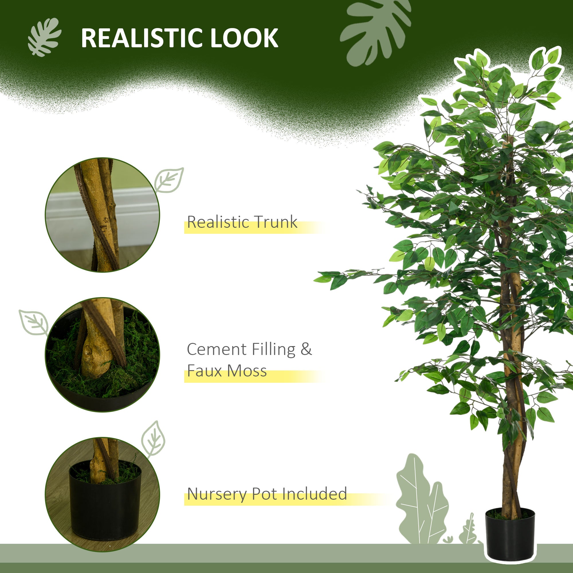 5ft Artificial Tree, Indoor Fake Ficus with Pot for Home Office Living Room Decor