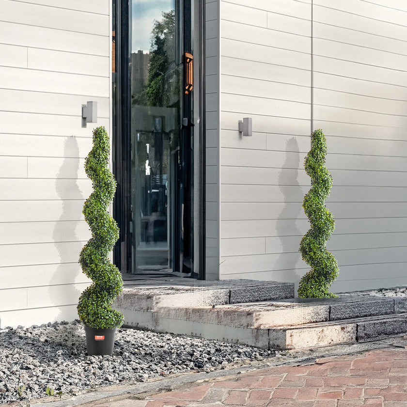 VEVOR 2 Pack 5' Artificial Boxwood Topiary Tree Faux Plant UV Decor In Outdoor