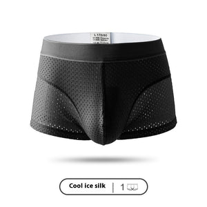 Ice Silk Men's Boxer Briefs Summer Breathable Mesh Hollow Out