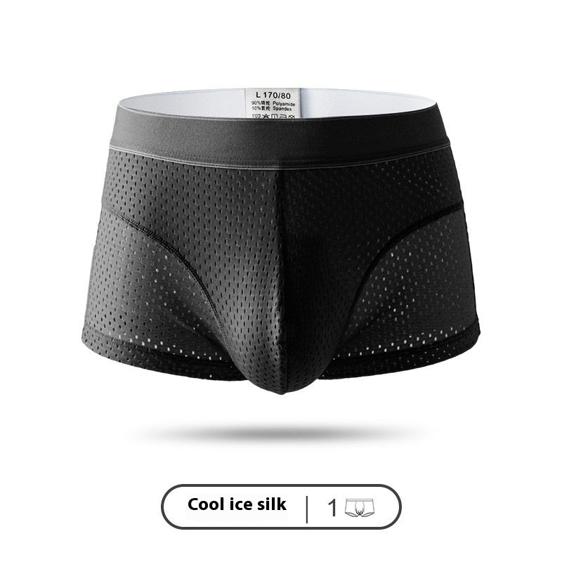 Ice Silk Men's Boxer Briefs Summer Breathable Mesh Hollow Out