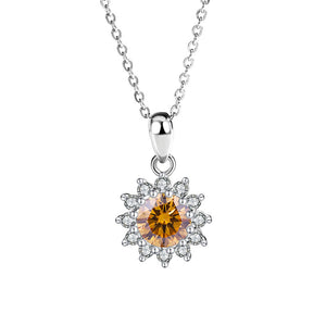 Women's Sterling Silver SUNFLOWER Diamond Pendant Moissanite Necklace