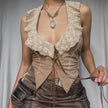 Rural Ancient Lace Stitching Tied Vest For Women